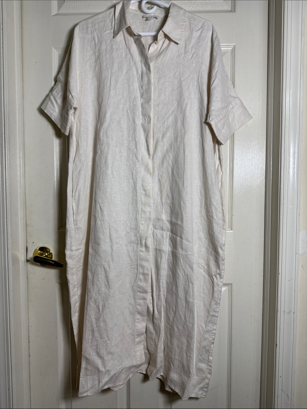 COS Cream Oversized Short-Sleeve Maxi Shirt Dress Button Down Pockets Sz XS